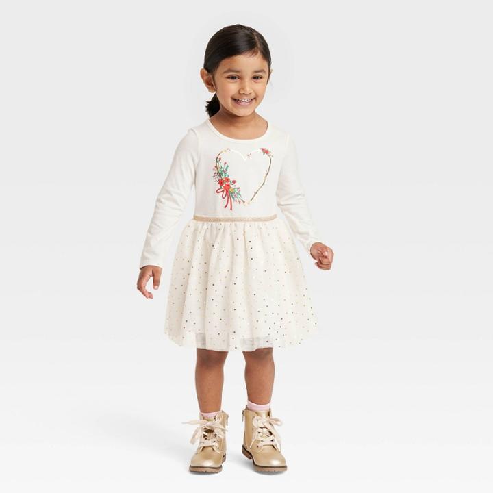 Toddler Girls' Heart Floral Tulle Dress - Cat & Jack Cream