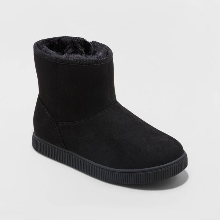 Girls' Holland Zipper Winter Shearling Style Boots - Cat & Jack Black