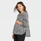 The Nines By Hatch Maternity Floral Print 3/4 Sleeve Smocked Button-front Blouse Black