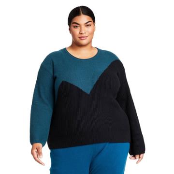 Women's Plus Size Crewneck Pullover Sweater - Victor Glemaud X Target Black/teal Blue