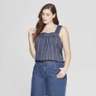 Women's Plus Size Striped Sleeveless Square Neck Top - Universal Thread Navy