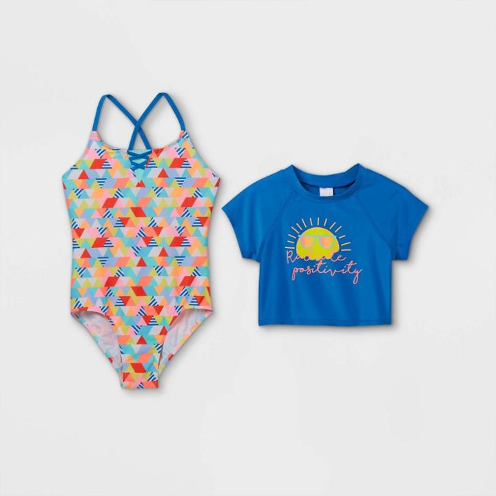 Girls' Radiate Positivity Rash Guard Set - Cat & Jack Blue