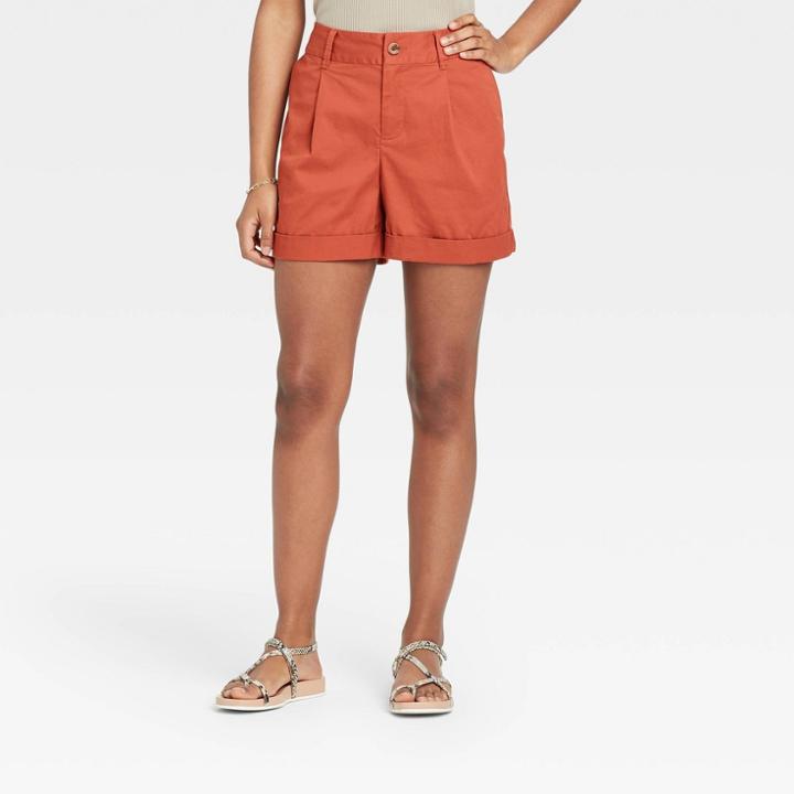 Women's Pleat Front Shorts - A New Day Orange