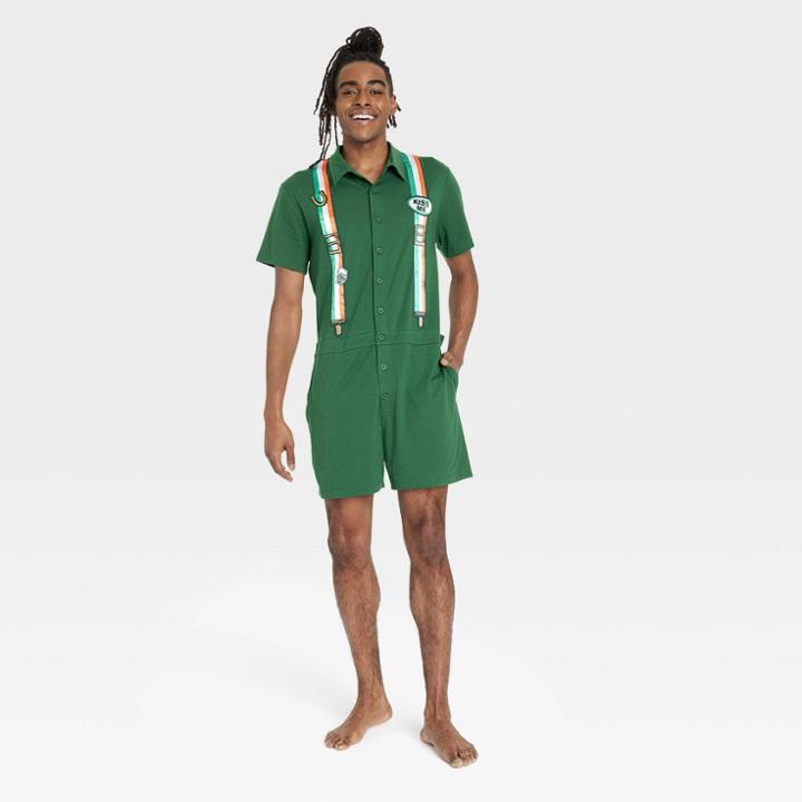 Mad Engine Men's Irish Flag Suspender Pajama Romper - Green