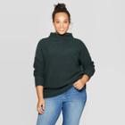 Women's Plus Size Long Sleeve Turtleneck Pullover Sweater - Ava & Viv Dark Green X