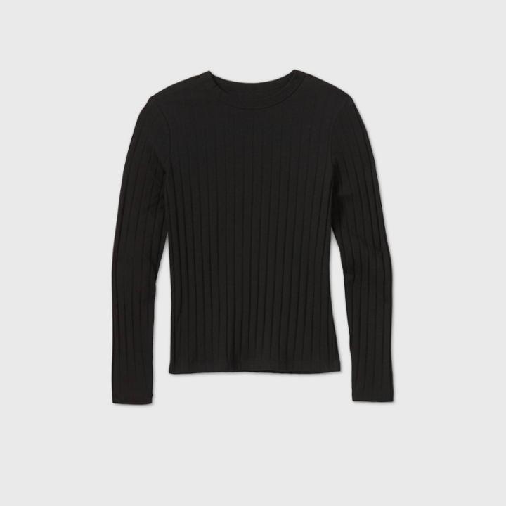 Women's Long Sleeve Wide Rib T-shirt - A New Day Black