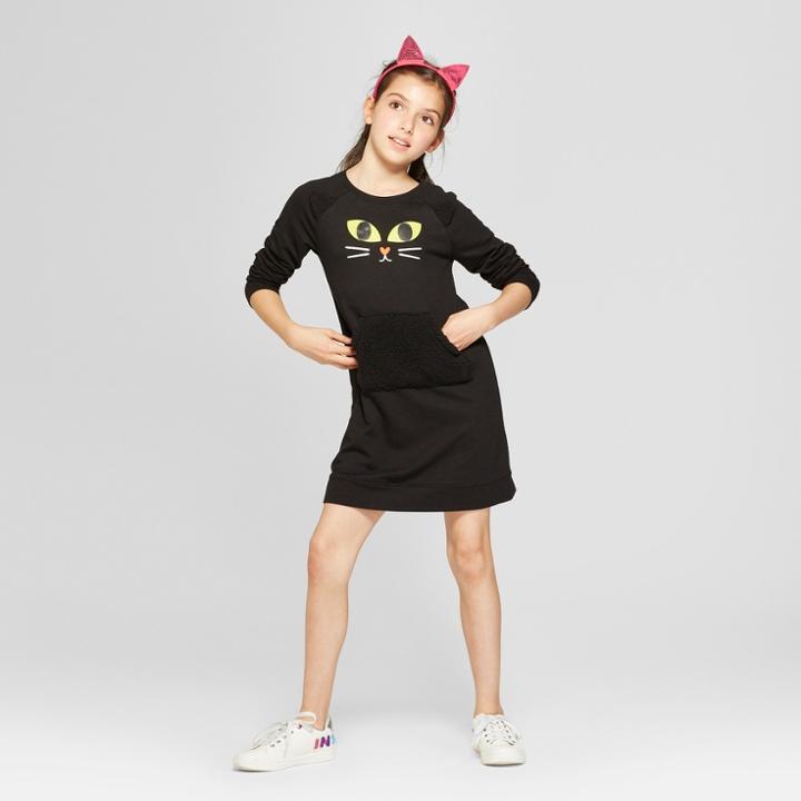 Girls' Long Sleeve Halloween Cat Dress - Cat & Jack Black
