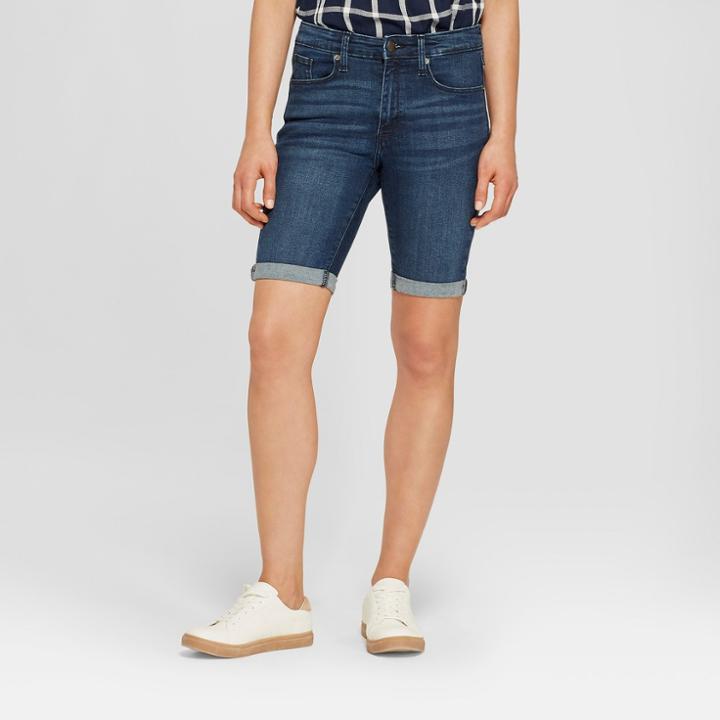 Women's High-rise Roll Cuff Bermuda Jean Shorts - Universal Thread Dark Wash