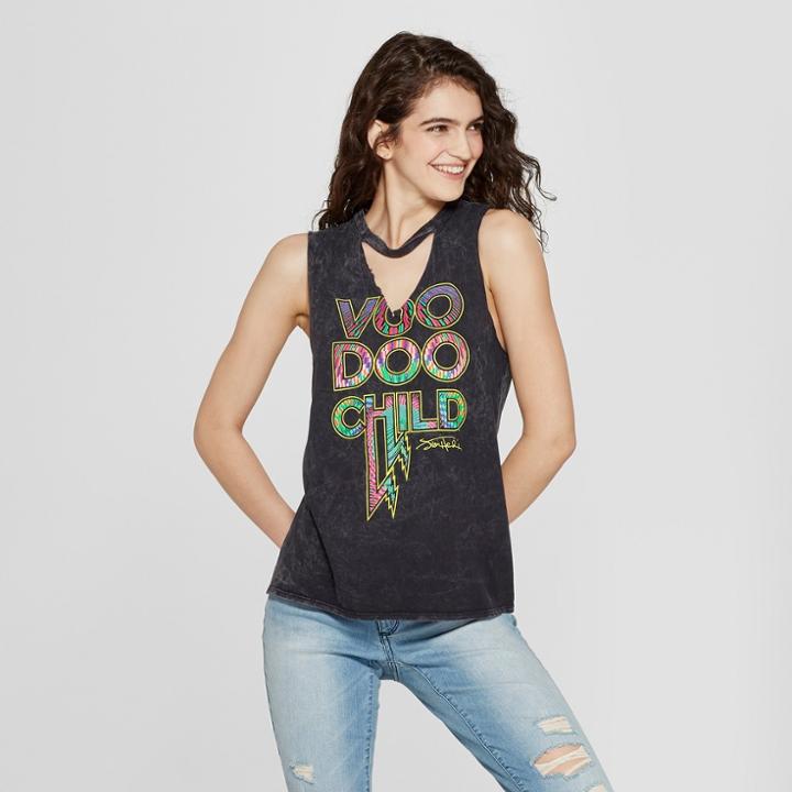 Bravado Women's Jimi Hendrix Voo Doo Child Cut-out Neck Muscle Graphic Tank Top (juniors') Black