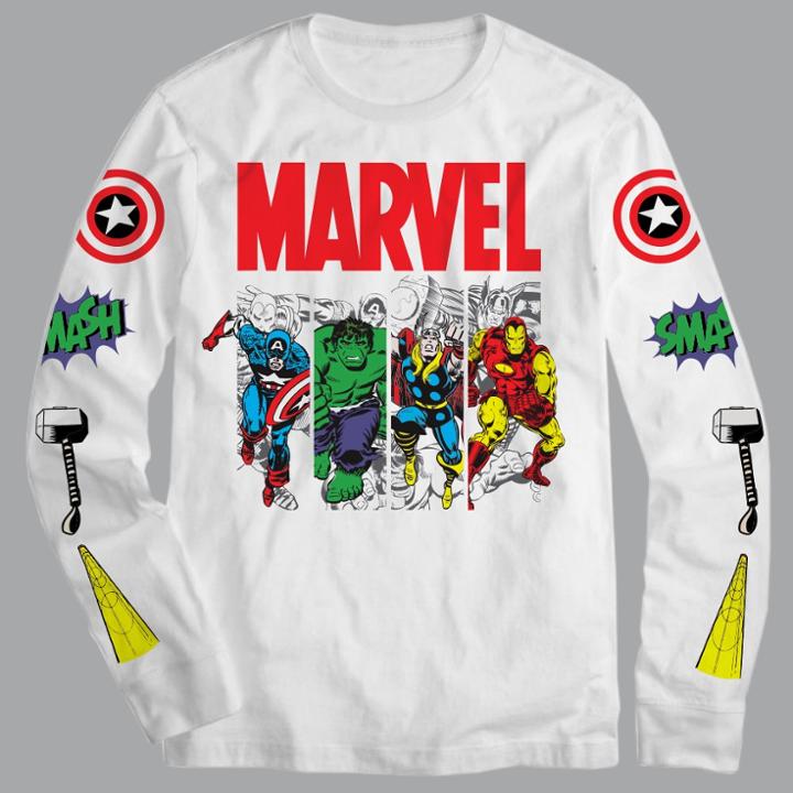 Disney Men's Marvel Superhero Long Sleeve T-shirt - White