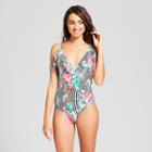 Clean Water Women's Floral Print Ruffle Off The Shoulder One Piece Swimsuit - L,