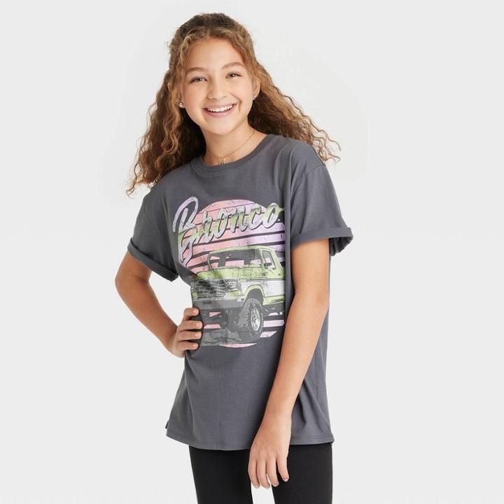 Girls' Bronco Oversized Graphic T-shirt - Art Class Gray