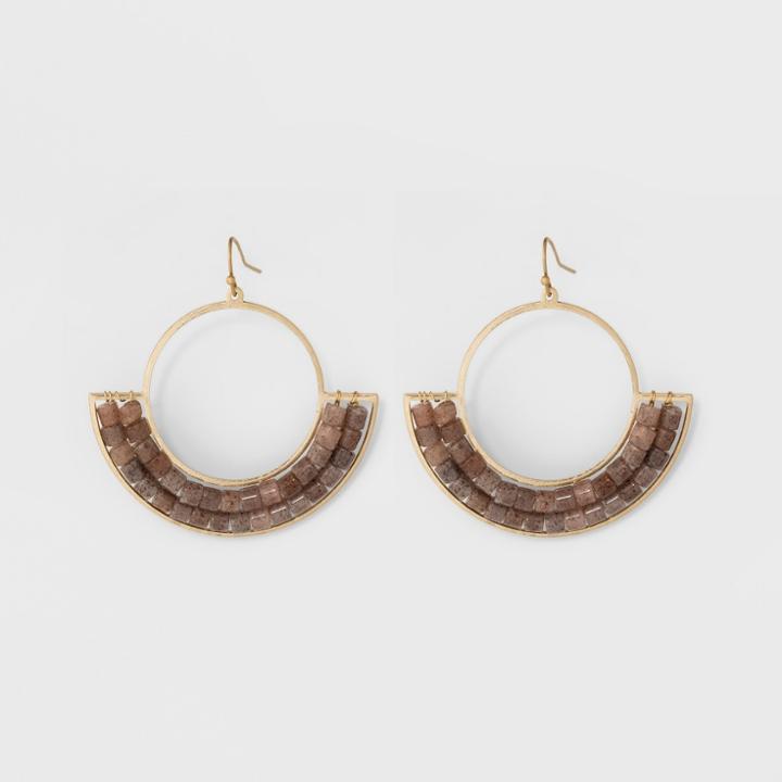Semi Precious Stone Hoop Earrings - Universal Thread Brown