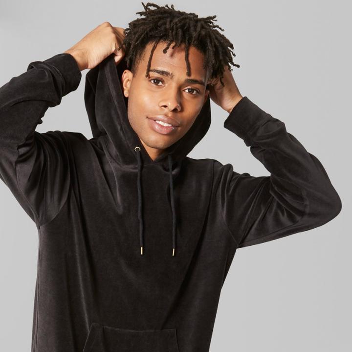 Men's Long Sleeve Velour Hooded Sweatshirt - Original Use Black