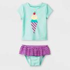 Petitebaby Girls' Short Sleeve Ice Cream Rash Guard Set - Cat & Jack Green 9m, Girl's, Ivory/green/white