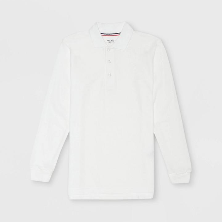 French Toast Boys' Long Sleeve Pique Uniform Polo Shirt - White L, Boy's,