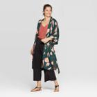 Target Women's Mid Length With High Side Slits Kimono - A New Day Green Floral