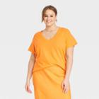 Women's Plus Size Short Sleeve V-neck T-shirt - A New Day Orange