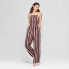 Women's Striped Strappy Apron Front Jumpsuit - Xhilaration Navy (blue)/red