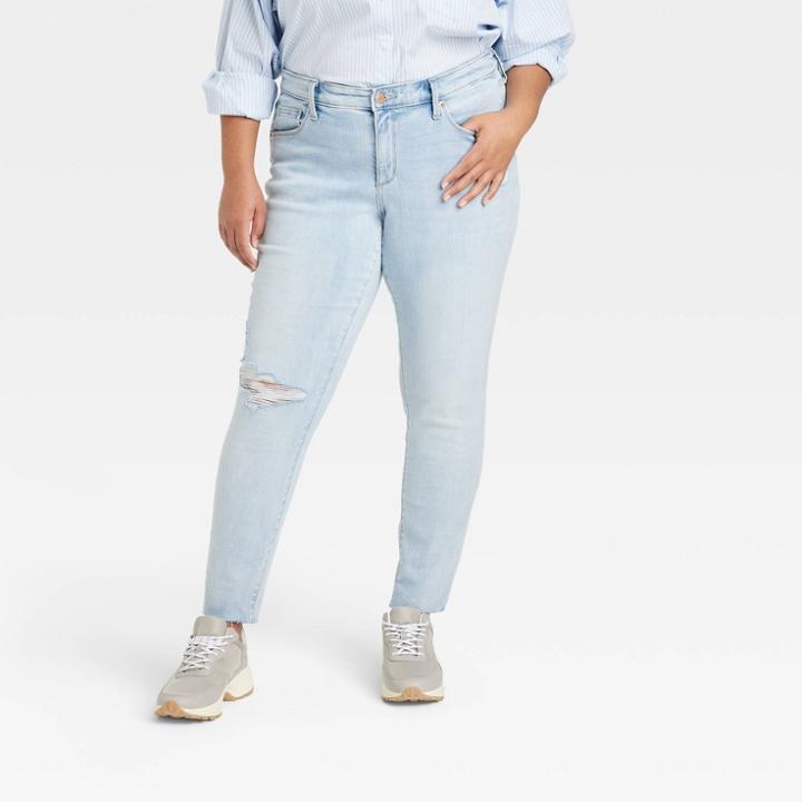 Women's Plus Size Mid-rise Skinny Jeans - Ava & Viv Light Wash 18w,