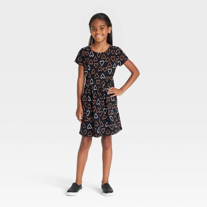 Girls' Halloween Printed Short Sleeve Dress - Cat & Jack Black