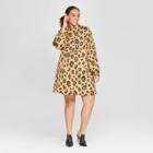 Women's Plus Size Leopard Print Long Sleeve Tie Shift Mini Dress - Who What Wear Brown