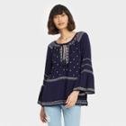 Women's Long Sleeve Embroidered Top - Knox Rose Navy