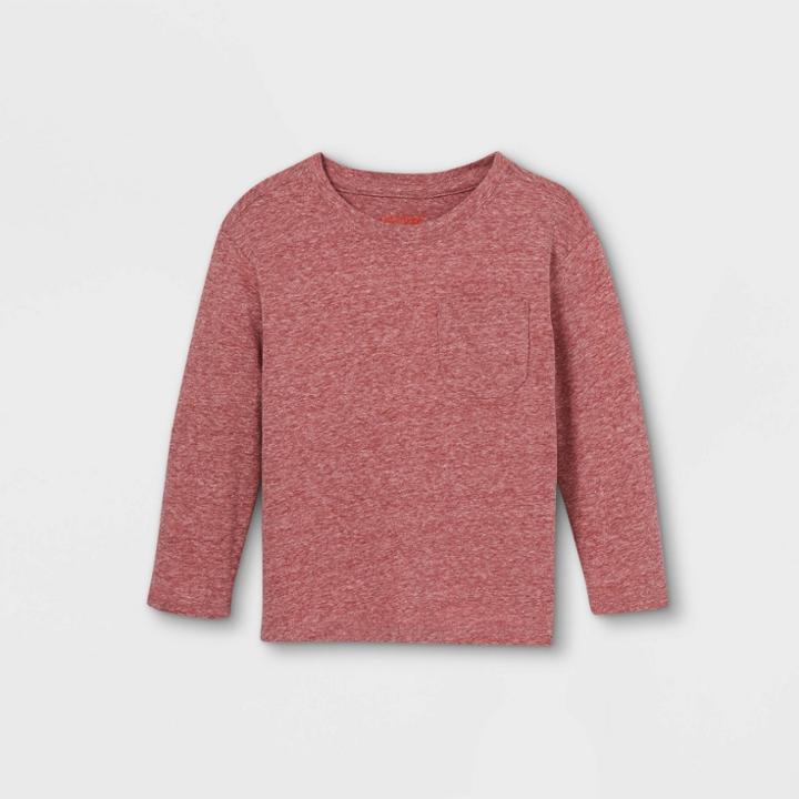 Toddler Boys' Jersey Knit Pocket Long Sleeve T-shirt - Cat & Jack Burgundy