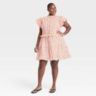 Women's Plus Size Polka Dot Ruffle Short Sleeve Dress - Who What Wear Pink