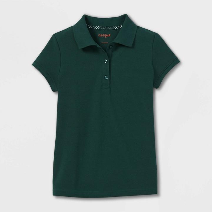 Girls' Short Sleeve Pique Uniform Polo Shirt - Cat & Jack Dark Green