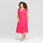 Women's Plus Size Flutter Short Sleeve V-neck Midi A Line Dress - Who What Wear Pink X