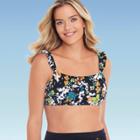 Women's Slimming Control Ruffle Strap Bikini Top - Beach Betty By Miracle Brands Black Floral