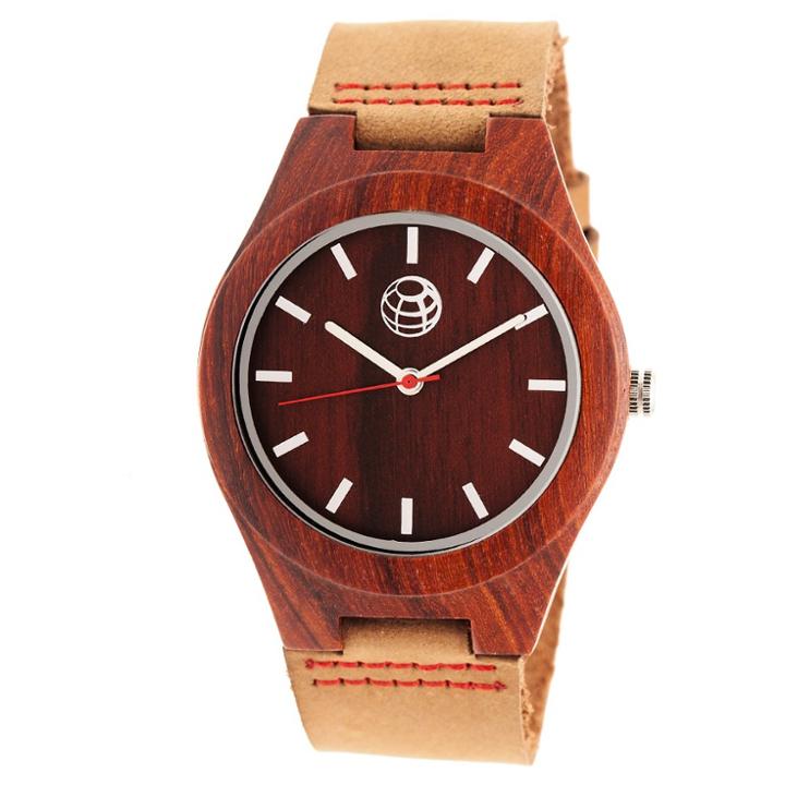 Earth Wood Goods Earth Wood Aztec Men's Leather-band Watch - Red/camel