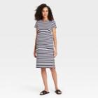Short Sleeve Tie-waist Maternity Dress - Isabel Maternity By Ingrid & Isabel Navy Blue