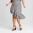 Women's Plus Size Gingham Asymmetrical Ruffle Skirt - A New Day Black/white
