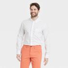 Men's Arrow Print Slim Fit Stretch Poplin Long Sleeve Button-down Shirt - Goodfellow & Co Eco White