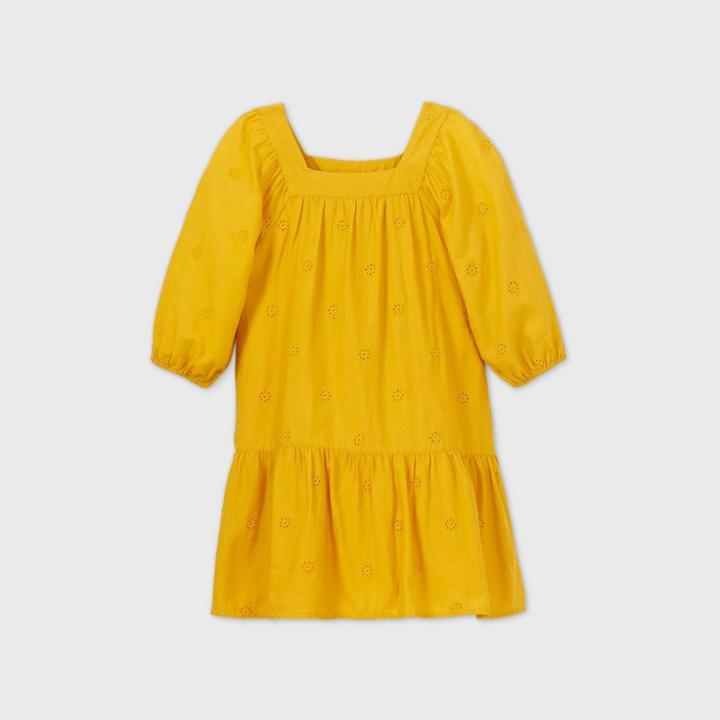 Girls' Long Sleeve Embroidered Woven Dress - Cat & Jack Yellow