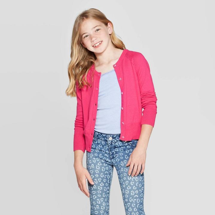 Girls' Long Sleeve Cardigan Sweater - Cat & Jack Pink