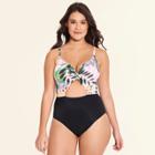 Women's Slimming Control Tie Front One Piece Swimsuit - Beach Betty By Miracle Brands Multi Tropical S,