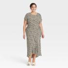 Women's Plus Size Short Sleeve Cut Out Dress - A New Day Dark Green Floral