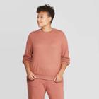 Women's Plus Size Long Sleeve Cozy Crewneck Pullover Sweatshirt - Ava & Viv Blush Brown X, Women's