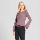 Women's Long Sleeve Rib Bell Sleeve T-shirt - Mossimo Supply Co. Blue/red