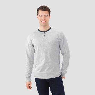 Fruit Of The Loom Select Fruit Of The Loom Men's Long Sleeve Henley T-shirt - Light Gray Heather