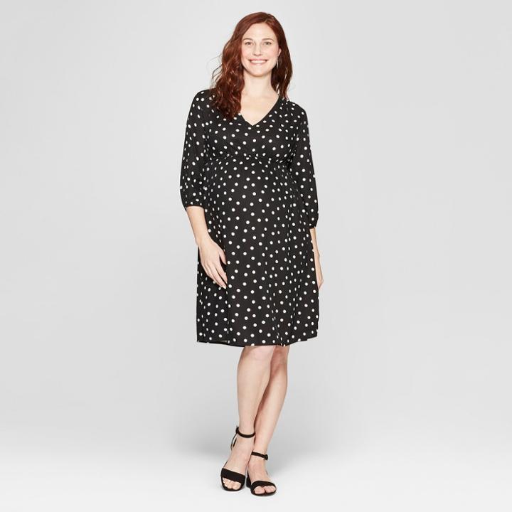 Maternity Polka Dot Fit & Flare Dress - Isabel Maternity By Ingrid & Isabel Black & White Dot