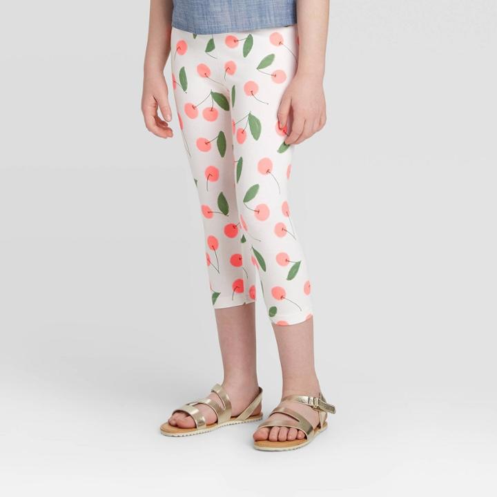 Girls' Cherry Print Capri Leggings - Cat & Jack White