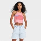 Iml Women's Usa Flag Graphic Halter Cropped Top - Coral Pink