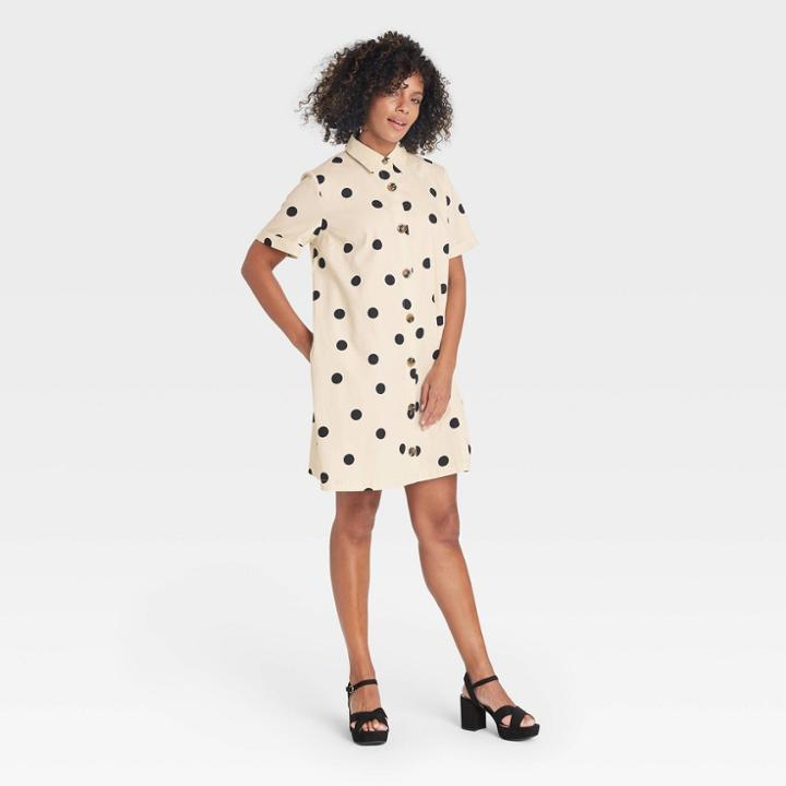 Women's Short Sleeve Button-up Trapeze Dress - Who What Wear White