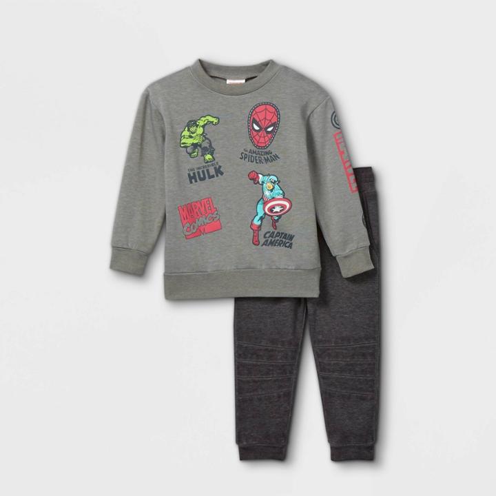 Toddler Boys' Marvel Superheros Long Sleeve Fleece Crew Neck Top And Bottom Set - Cream