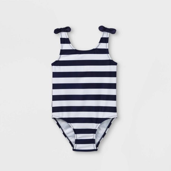Toddler Girls' Striped One Piece Swimsuit - Cat & Jack Navy/white