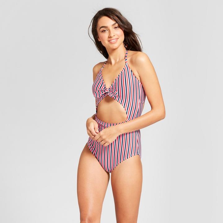 Clean Water Cleanwater Women's Striped Tie Front Cut Out One Piece - Multi Striped L,